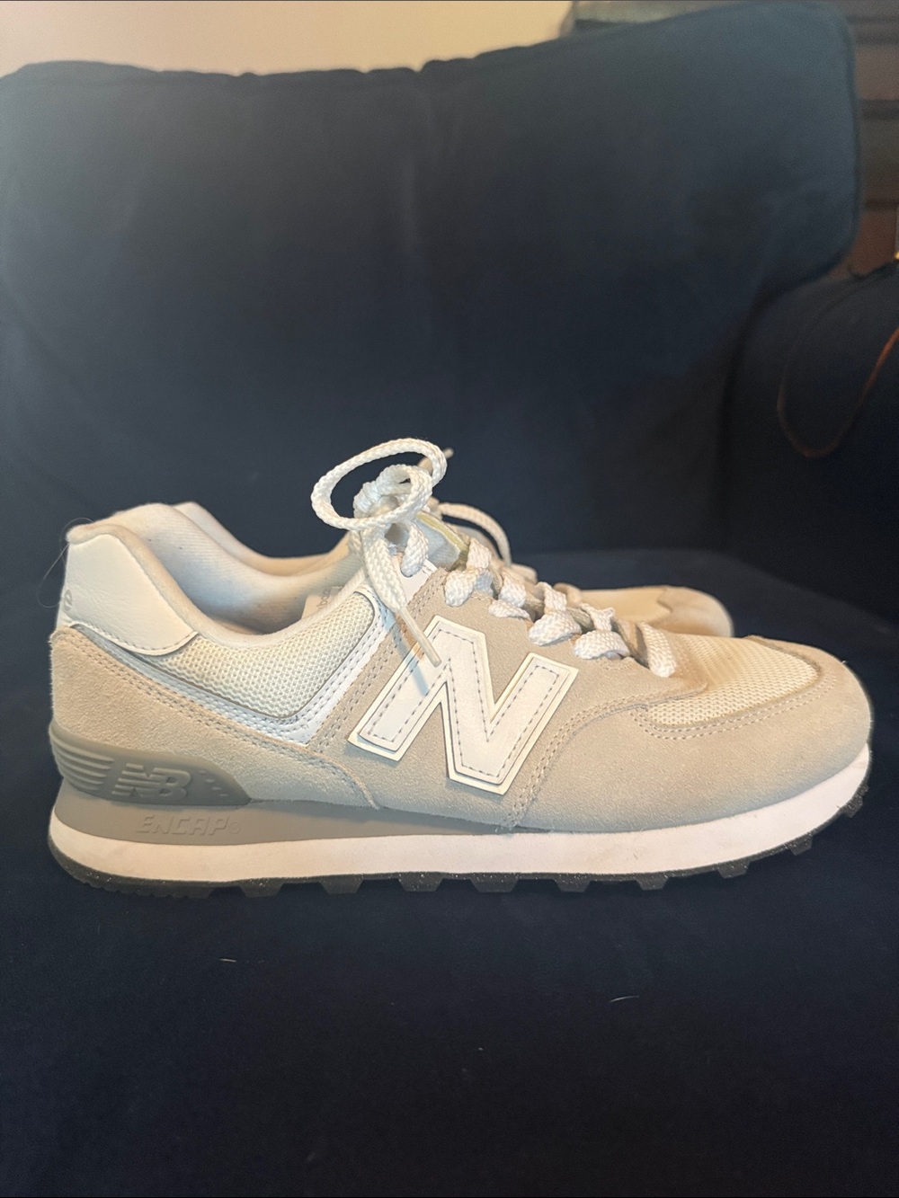 New Balance Neutral Beige and White Suede Sneakers